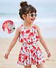 Mark & Mia Sleeveless Frock Swimsuit with Floral Print - Pink