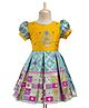 Enfance Half Puffed Sleeves Beads & Stone Embellished Floral Embroidered Banarasi Style Printed Pleated Pattu Pavdai Knee Length Dress - Green