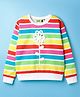 Tiara Fleece Knit Full Sleeves Rainbow Striped Floral Applique Detailed Light Winter Sweatshirt - Multi Colour