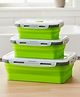The Better Home | Lunch Boxes | Food Grade Silicone | Airtight Lid Foldable Lunch Box Lightweight for Kids Office School | Pack of 3 1200ml 800ml 500ml | Microwave Safe Green
