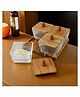UMAI Platters Serving Set for Snacks with Wooden Tray & 4 Jars (220ml Each) | Premium Soda Lime Glass | Snacks Serving Bowls with Tray | Serving Tray with Bowls for Snacks