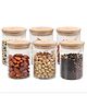 The Better Home | Kitchen Storage and Containers | Borosilicate Glass | Airtight Lid | Round Shape | 600ml Capacity | Pack of 6 | Bamboo Lid | Transparent | Food Storage | Eco-friendly