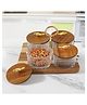 glass bowl with acacia wood lid  tray and golden handle ,set of 4| ST101861 - 160 ml Each