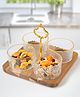 UMAI Platters Serving Set for Snacks with Wooden Tray & 4 Jars (150ml Each) | Diwlai Gift | Serving Bowls with Tray | Serving Tray with Bowls for Snacks | Gift for Housewarming