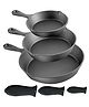 UMAI Cast Iron Cookware (3Pcs - 6inch, 8inch, 10inch) | Non Stick Pan with Silicon Sleeve | Enamel Coated Rust Proof Frying Pan | Gas Stove & Induction Pan | Cast Iron Fry Pan/Skillet | Cookware Set