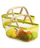 UMAI Rectangular Metal Mesh Basket for Storage with wooden handle | 720 Gm | Fruit Basket and Vegetable Basket for Kitchen | Kitchen Organizer |Multipurpose |Green |Pack of 2