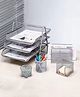 UMAI Set of 5 Office Desk Accessories | 3 Tier File Rack Pen Holder For Office, Visiting/Business Cards Holder, Books Diaries Newspaper Holder, Paper Clips Holder Metal Mesh Design