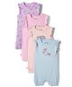 Bonfino 100% Cotton Knit Flutter Sleeves Romper with Polka Dots & Unicorn Print Pack of 4 - Blue Pink & Purple