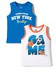 Doodle Poodle 100% Cotton Knit Sleeveless Text Printed T-Shirt Pack of 2 - White & Blue