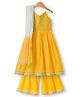 Pine Kids Cotton Woven Sleeveless Halter Neck Embroidered Kurti & Sharara Set With Dupatta & Lace Detailing - Yellow