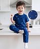 Kookie Kids Single Jersey Knit Half Sleeves Co-ords Night Suit With Basketball Print - Navy Blue