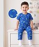 Kookie Kids Single Jersey Knit Half Sleeves T-Shirt & Pyjama Co-ord Night Suit With Dino Print - Blue