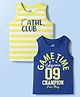 Doodle Poodle 100% Cotton Sleeveless Tank T-Shirts With Sports Theme Print & Stripes Pack Of 2 - Navy Blue & Yellow