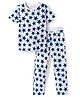 Kookie Kids 100% Cotton Knit Half Sleeves Star Printed Co-Ords T-Shirt & Pyjama Night Suit - White