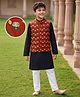 Pine Kids Cotton Woven Full Sleeves Floral Printed Kurta & Pyjama Set With Jacket - Black