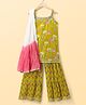 Pine Kids Cotton Woven Sleeveless Floral Printed Kurti & Sharara Set With Dupatta - Olive Green