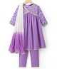 Pine Kids Rayon Woven Full Sleeves Floral Printed & Sequinned Kurta & Chudidar Set With Dupatta - Purple