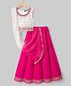 Pine Kids 100% Cotton Woven Sleeveless Floral Sequinned Choli Lehenga Set With Dupatta With Lace Detailing - White & Dark Pink