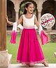 Pine Kids 100% Cotton Woven Sleeveless Floral Sequinned Choli Lehenga Set With Dupatta With Lace Detailing - White & Dark Pink