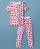 Kookie Kids 100% Cotton Knit  Half Sleeves Star Printed Co-ords T-shirt & Pyjama Night Suit  - White & Red