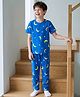 Kookie Kids Single Jersey Knit Half Sleeves T-Shirt & Pyjama Co-ord Night Suit With Moon & Star Print - Blue