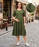 Bella Mama Cotton Woven Half Sleeves Solid Maternity Dress - Olive Green