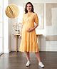 Bella Mama Woven Half Puffed Sleeves Striped Tiered Maternity Dress - Yellow