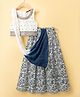 Pine Kids 100% Cotton Woven Sleeveless Sequinned Floral Choli & Lehenga Set With Dupatta - Navy Blue