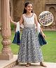 Pine Kids 100% Cotton Woven Sleeveless Sequinned Floral Choli & Lehenga Set With Dupatta - Navy Blue