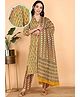 Moms Ever Cotton Woven Three Fourth Sleeves Floral Printed Maternity Kurti With Side Zipper Nursing Access & Pant With Dupatta Set - Yellow