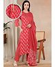 Moms Ever Cotton Woven Three Fourth Sleeves Floral Printed Maternity Kurti With Side Zipper Nursing Access & Pant With Dupatta Set - Red