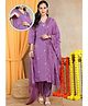 Moms Ever Blended Woven Three Fourth Sleeves Floral Embroidered Maternity Kurti With Side Nursing Access & Pant With Dupatta Set - Purple