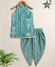 The Magic Wand Cotton Woven Sleeveless Floral Printed Kurti & Dhoti Set - Teal Blue