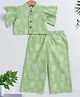 The Magic Wand Cotton Woven Flutter Sleeves Fruits Printed Coordinating Top & Palazzo Set - Light Green