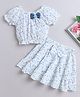 The Magic Wand Cotton Woven Half Puffed Sleeves Dots Printed Bow Applique Detailed Top & Skirt Set - White