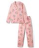 Doreme Knitted Full Sleeves Co-ords Night Suit With Floral Print - Peach