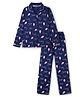 Doreme Knitted Full Sleeves Co-ords Night Suit With Text Print - Navy Blue