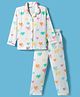 Doreme Knitted Full Sleeves Co-ords Night Suit With Heart Print - White