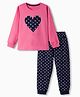 Doreme Knitted Full Sleeves Night Suit With Heart Print - Pink
