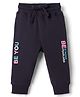Doreme Cotton Knit Full Length Lounge Pant with Text Print - Navy Blue