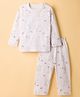 Doreme Knitted Full Sleeves Co-ords Night Suit With Rabbit Print - Mauve