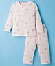 Doreme Knitted Full Sleeves Co-ords Night Suit With Cloud Print - White