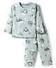 Doreme Knit Full Sleeves Co-ord Night Suit With Winter Print - Sea Green