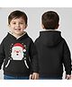 MIMISKU Fleece Knit Christmas Theme Full Sleeves Santa Patch Detailed Light Winter Hoodie -  Black