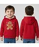 MIMISKU Fleece Knit Christmas Theme Full Sleeves Gingerbread Patch Detailed Light Winter Hoodie -  Red