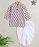 The Magic Wand Cotton Woven Full Sleeves Leaves Printed Kurta & Dhoti Set - Off white