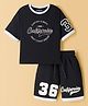 Pine Kids Single Jersey Knit Drop Shoulder Half Sleeves T-Shirt & Shorts Set with California Print - Black