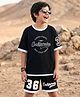 Pine Kids Single Jersey Knit Drop Shoulder Half Sleeves T-Shirt & Shorts Set with California Print - Black