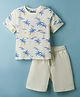 Pine Kids Single Jersey Knit Half Sleeves T-Shirt & Shorts Set With Tree Print - White
