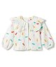 Tales & Stories Christmas Theme Cotton Woven Full Sleeves Frill Detailed Christmas Tree Printed Top - Cream